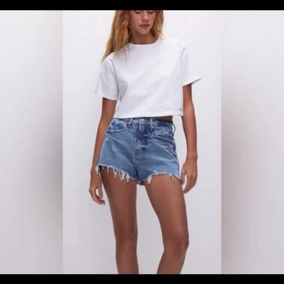 NWT Good American Good '90s Denim Shorts Medium Wash Raw Hem 
size 16 - Picture 3 of 12